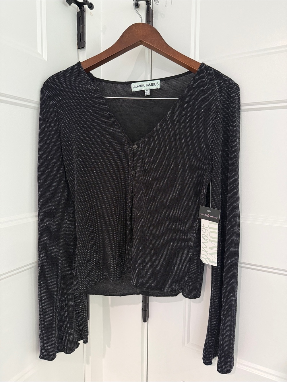 Almost Famous Black Metallic/Glitter V-Neck NWT